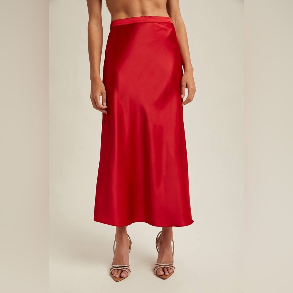 Elegant Red Satin Skirt